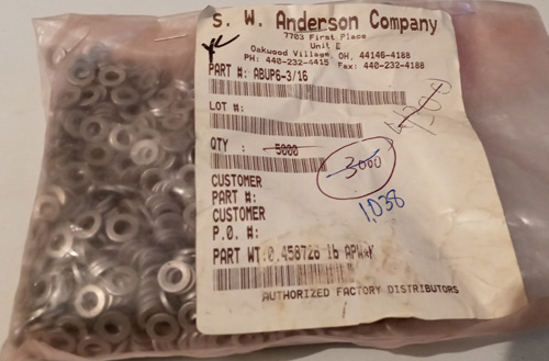 Lot of 1038: S.W. Anderson ABUP6-3/16 Washers