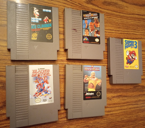 Lot of 5: NES Nintendo Games: Super Mario 3, Wrestlemania, Ice Climber, Blades of Steel Pic 1